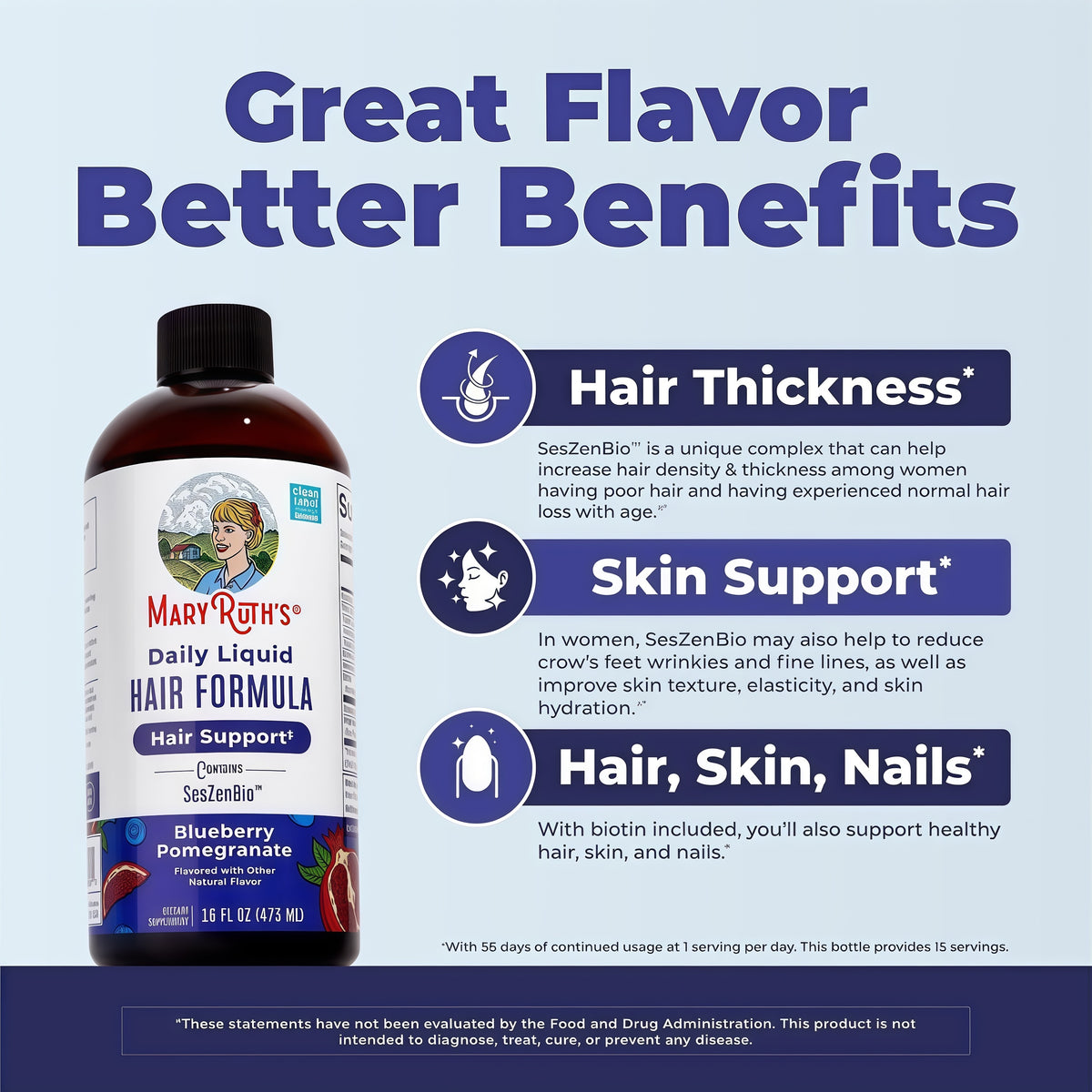 MARYRUTH'S Hair Growth Bundle, Daily Liquid Hair Formula + Hair Growth Max Liposomal, Thicker, Stronger Hair in Women, 10000mcg Biotin, 16oz + 15.22oz