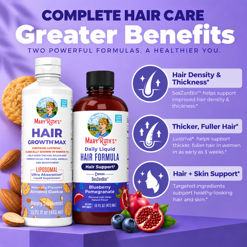 MARYRUTH'S Hair Growth Bundle, Daily Liquid Hair Formula + Hair Growth Max Liposomal, Thicker, Stronger Hair in Women, 10000mcg Biotin, 16oz + 15.22oz