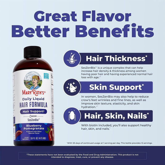 MARYRUTH'S Daily Liquid Hair Formula, Thicker, Stronger Hair in Women, 16oz