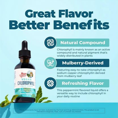 MaryRuth's Chlorophyll Liquid Drops, Delicious Minty Flavor, Vegan, 2 Fl Oz